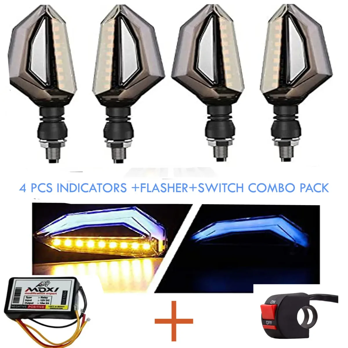 LED Bike Indicator Combo Pack of 4 with Multi-Mode Flasher & Handlebar Control Switch – Compatible with All Bikes - Image 6