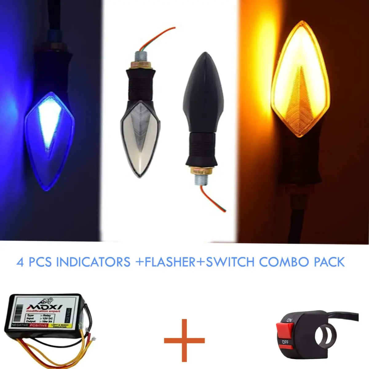 LED Bike Indicator Combo Pack of 4 with Multi-Mode Flasher & Handlebar Control Switch – Compatible with All Bikes - Image 3